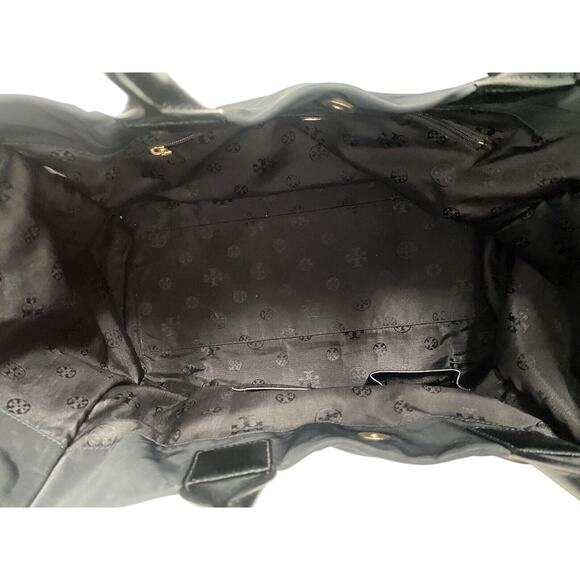 Tory Burch Ella Tote Lg Nylon/leather Dbl Handles Black - Picture 13 of 14